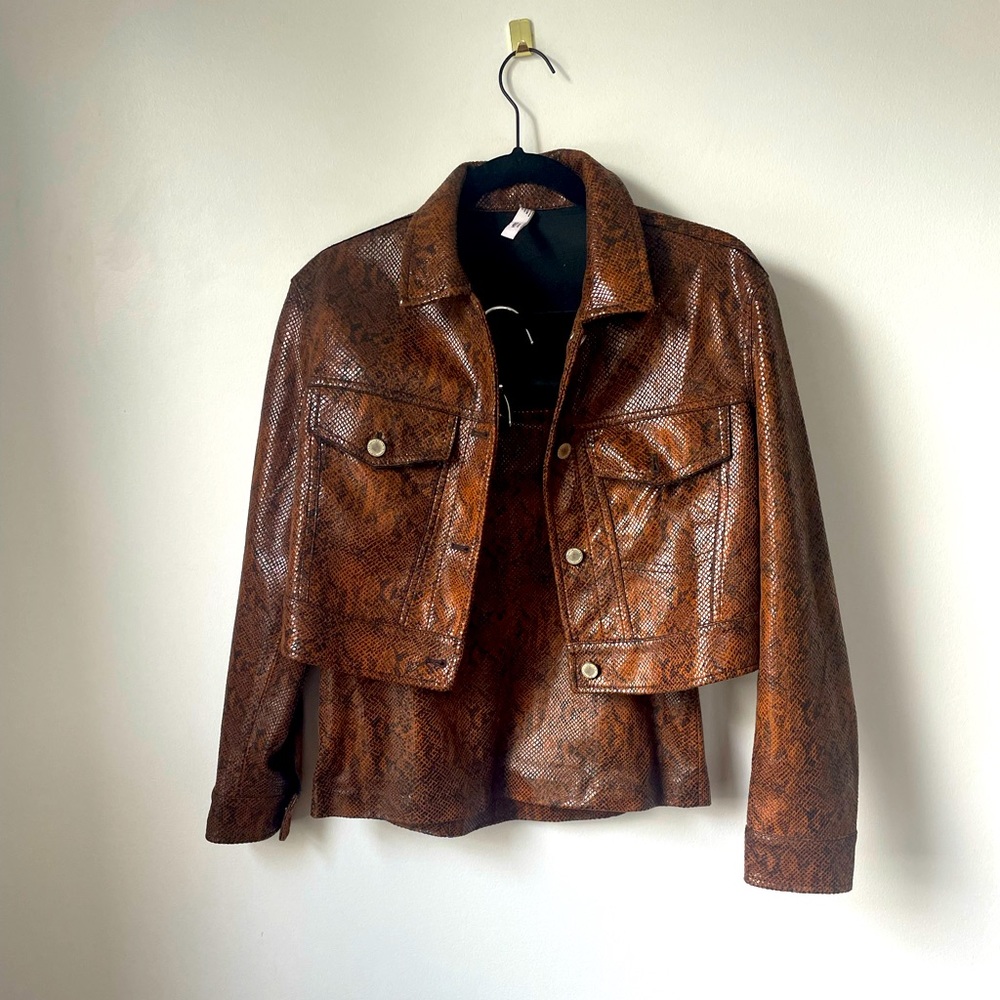 Mango Snakeskin XS Jacket and XXS Skirt Set